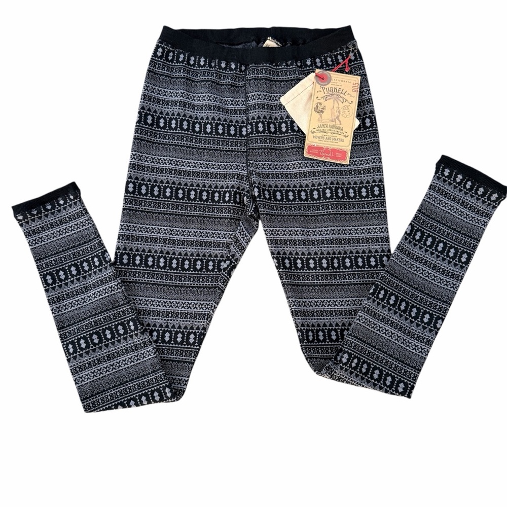 NWT Purnell Women’s Jacquard Knit Leggings Black Gray Fair Isle Sz Large